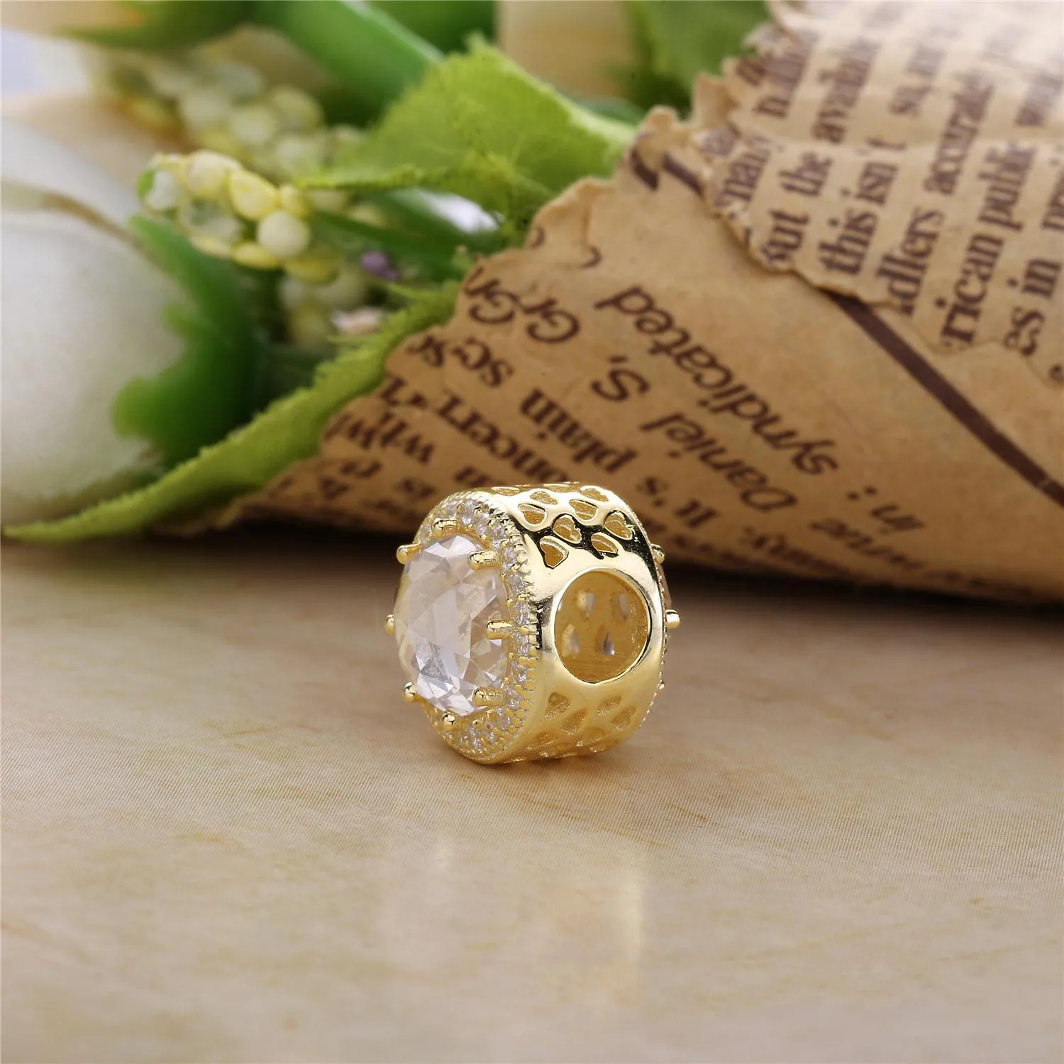 PANDORA Radiant Hearts Charm, 14K Gold  Clear CZ - 750843CZ